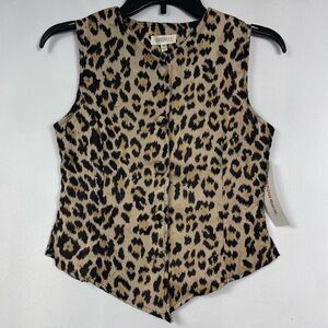 NWT Ghospell Vest Leopard Top Edgy Contemporary Print XS Tan Button Top Neutral